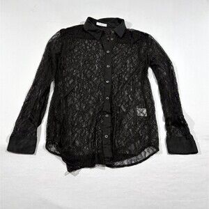 Equipment Femme Reese Clean Floral Lace Blouse Black Shirt Goth Grunge Emo Sz S